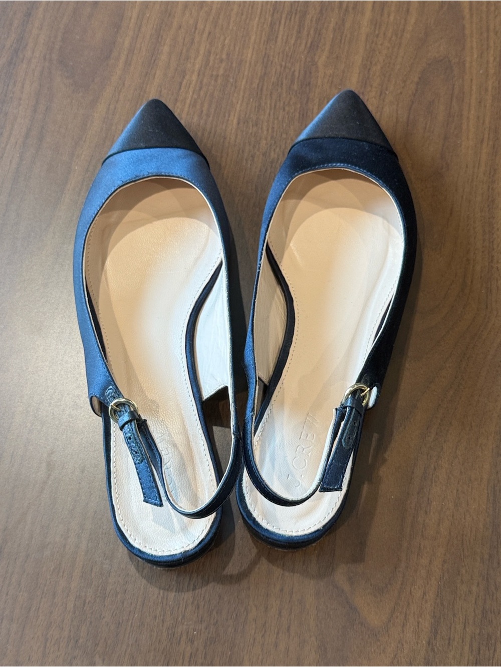 J. Crew Navy and Black Pointed Slingback Flats